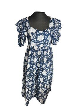 Monsoon & Beyond Handmade Womens Floral Maxi Dress Blue/White XL Boho Style